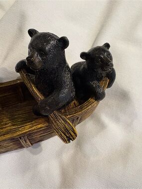 Source Unknown Black Bears in Brown Canoe Sculpture